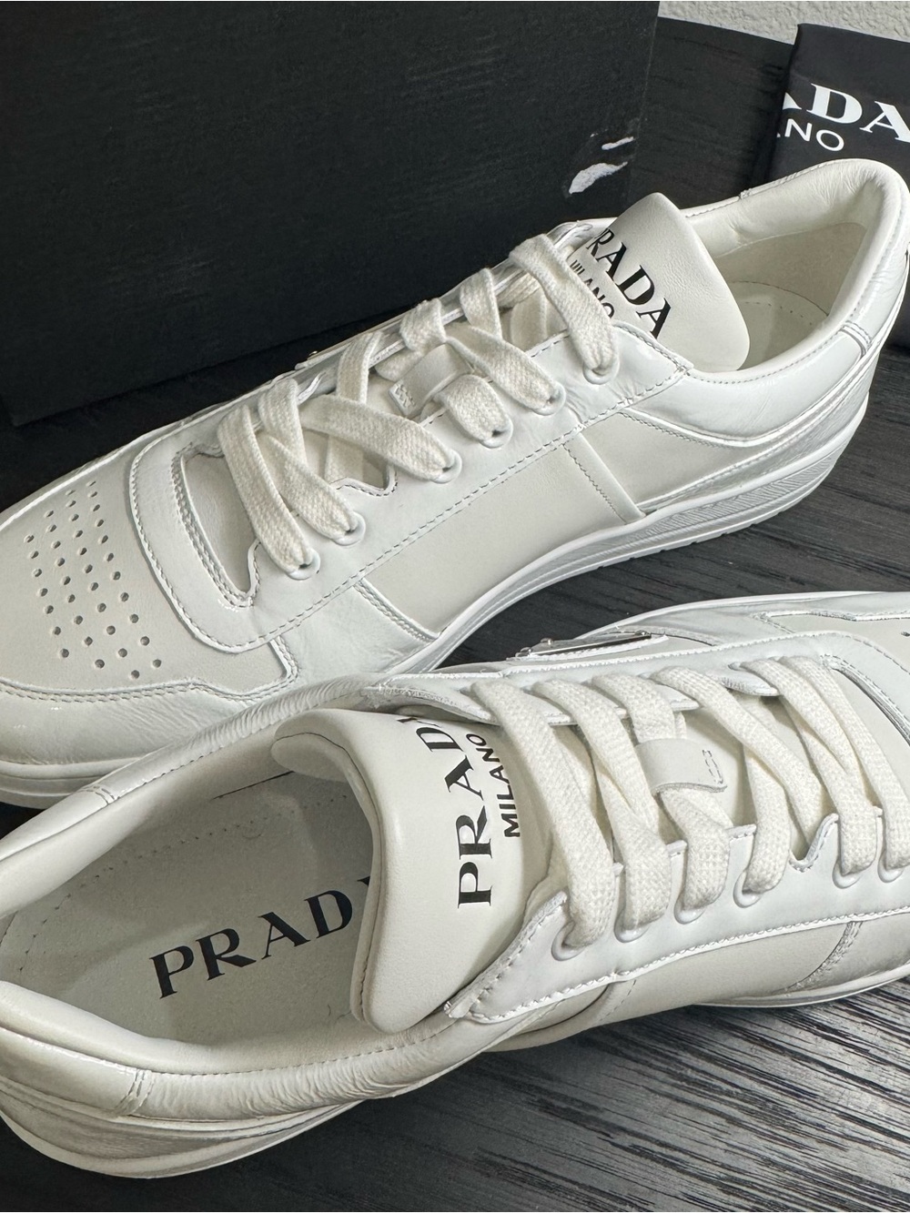 Prada Downtown Sneakers Low-Top Leather White 9.5 - Picture 6 of 9